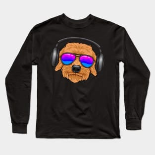 A cool Goldendoodle with glasses, headphones, music. Long Sleeve T-Shirt